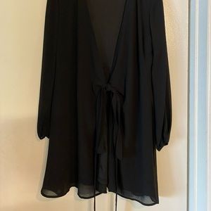 Chiffon black short dress, long sleeves.